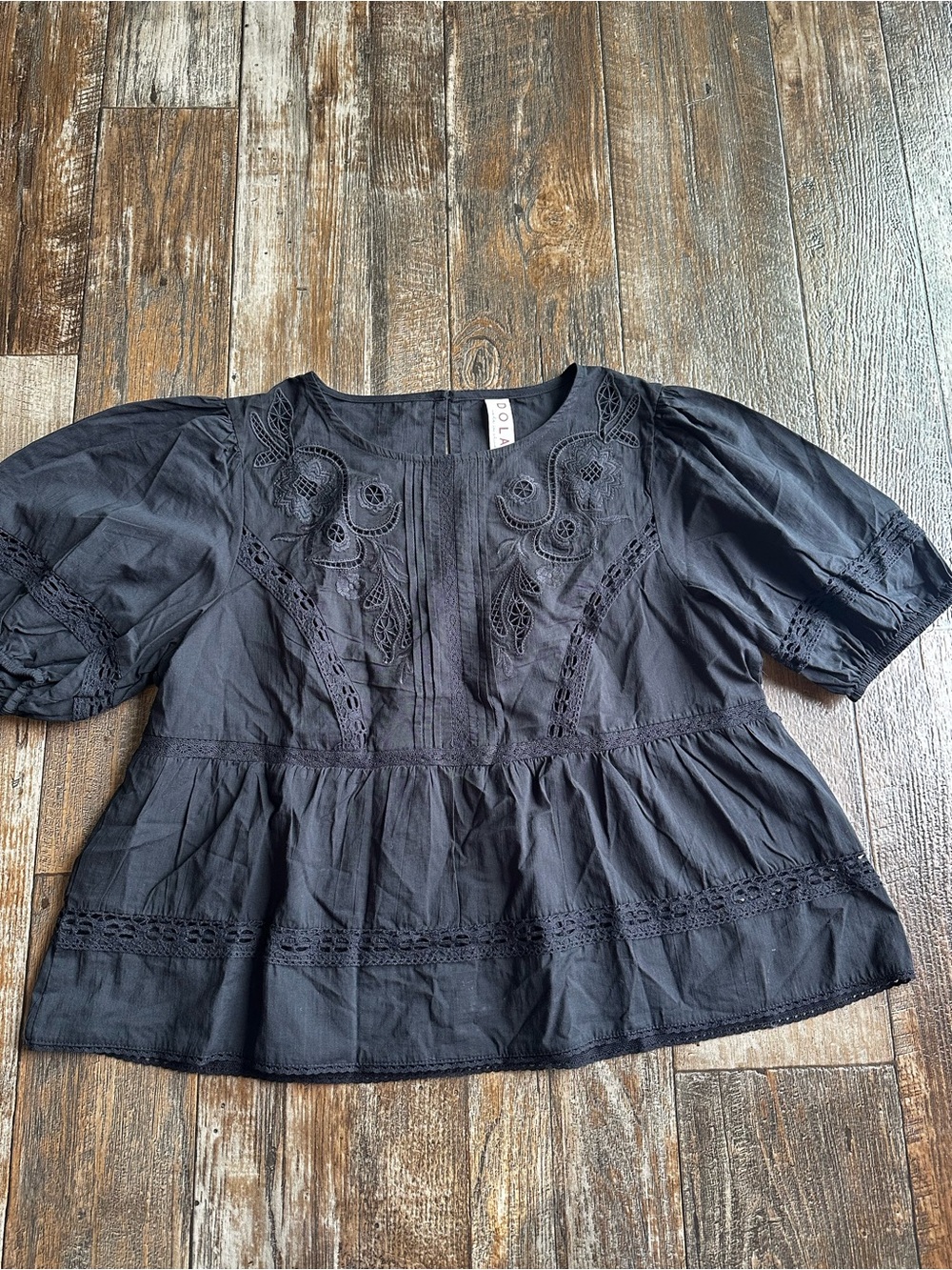 Anthropologie Dolan Embroidered Lace Peasant Blouse Puff Sleeve Cotton Womens S